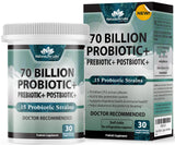 Probiotics 70 Billion CFU – 15 Probiotic strains + Organic Prebiotic+ Postbiotic 3-in-1 Complete – Promotes Healthy Digestive & Immune Function –Gas, Bloating, Constipation Support – for Men & Women