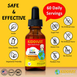 Kiddivit Baby Iron Liquid Drops with Vitamin B12 & Folate - 60 Daily Servings, 2 Fl Oz (60 mL) - Inulin Fortified (Prebiotic, Dietary Fiber) - Sugar Free, Gluten Free, Vegetarian Friendly
