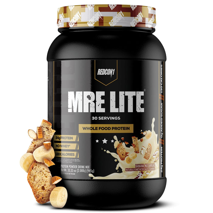 REDCON1 MRE Lite Whole Food Protein Powder, Banana Nut Bread - Low Carb & Whey Free Meal Replacement with Animal Protein Blends - Easy to Digest Supplement Made with MCT Oils (30 Servings)