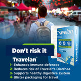 Travelan Anti Diarrhea Travel Medicine for Gas Relief, Bloating, Cramping and Digestive Support, Natural Colostrum Dietary and Immune Support Supplement, Blister Pack for Travel, 60 Pills