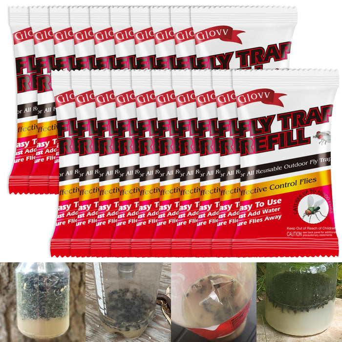 20 Pack Fly Trap Bait Refills, Reusable Fly Bait, 600g Natural Fly Bait Refill Packets Killer for Reusable Fly Traps Outdoor, Fly Attractant for Ranch Fly Traps Outdoor