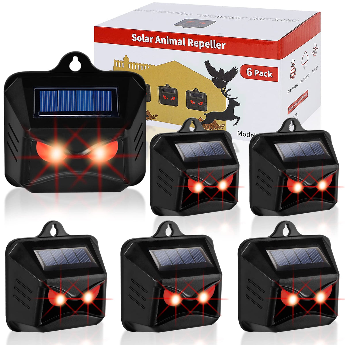 Phosooy 6 Pack Solar Animal Repellent, Predator Eyes Animal Deterrent