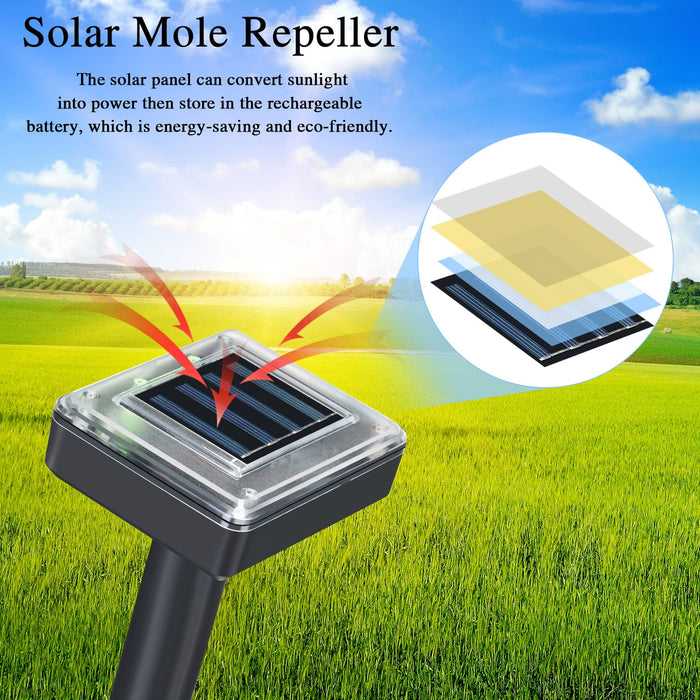 Solar Mole Repellent Ultrasonic Mole Repellent Solar Powered Outdoor Powered Sound Wave Deterrent for Lawn Garden for Snakes Moles Gophers Groundhogs Voles and Other Burrowing Mice(6 Pieces,Large)