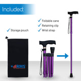 RMS Folding Cane - Foldable, Adjustable, Lightweight Aluminum Offset Walking Cane - Collapsible Walking Stick with Ergonomic Derby Handle - Ideal Daily Living Aid for Limited Mobility (Lavender)