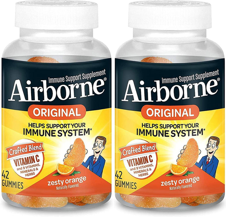 Airborne Zesty Orange Flavored Gummies, 42 Count - 750mg of Vitamin C and Minerals & Herbs Immune Support (Pack of 2)