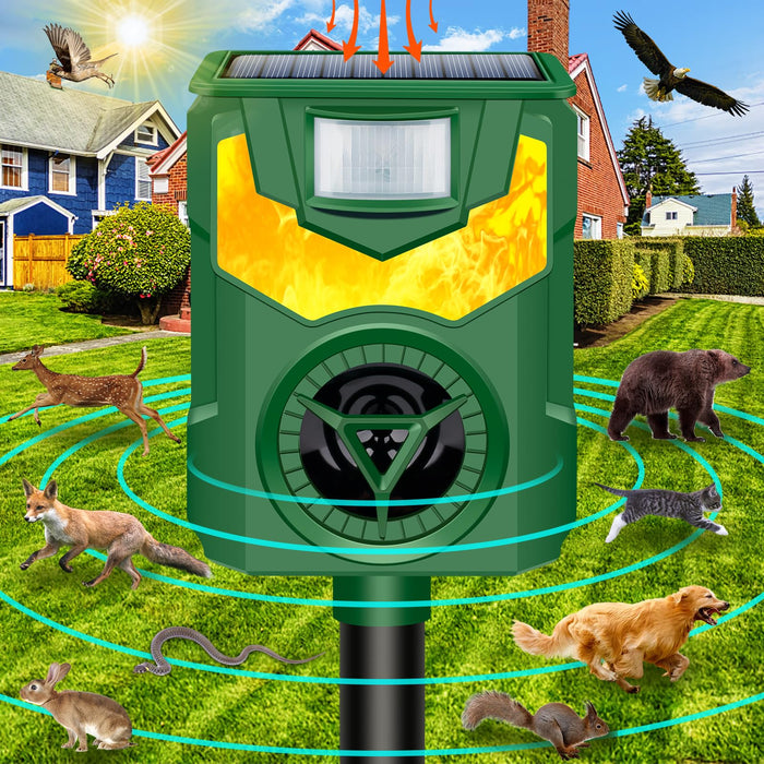 Ultrasonic Animal Repeller,2023 Upgrade Cat Repellent Outdoor,Solar Animal Repeller Ultrasonic with Motion Sensor & Flame Light,Deer Repellent,Dog Repeller for Repelling Cat,Squirrels,Raccoon,Rabbit