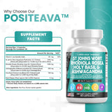 Clean Nutraceuticals St Johns Wort 10000mg Rhodiola Rosea 20000mg Holy Basil 3000mg Ashwagandha 6000mg - Mood Support for Women and Men with Vitamin C & Black Pepper Extract - Made in USA 90 Caps