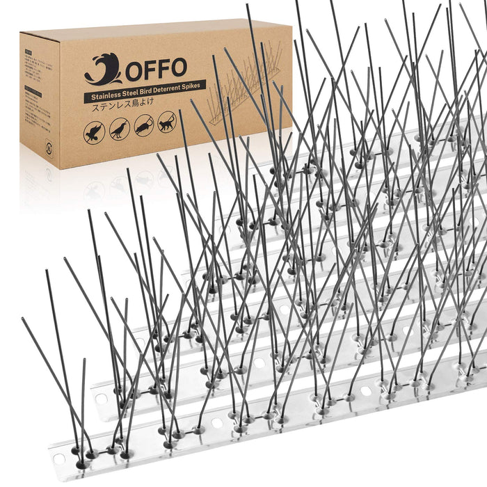 OFFO Bird Spikes Pre-Assembled for Pigeons Birds, Cover 10 Feet Durable Bird Spikes with Stainless Steel for Fence Roof Mailbox Window