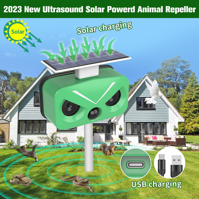 Ultrasonic Animal Repeller, 2024 New 4 Modes Solar Powered Animal Repeller, Cat Repellent Outdoor Animal Deterrent with Motion Sensor & Flashing Light for Dogs,Cat, Bird,Squirrels,Raccoon,Rabbit,Fox