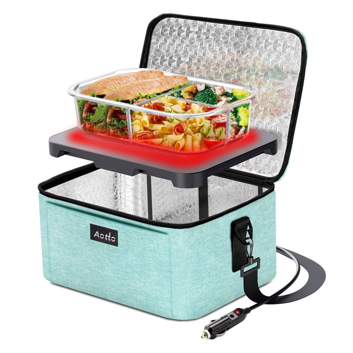 Aotto Portable Oven, 12V 24V 2-in-1 Car Food Warmer Mini Portable Microwave, Personal Heated Lunch Box Warmer for Work Reheating and Cooking Meals in Truck/Vehicle/Travel/Camping/Picnic, Lake Blue