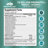 Probiotics 70 Billion CFU – 15 Probiotic strains + Organic Prebiotic+ Postbiotic 3-in-1 Complete – Promotes Healthy Digestive & Immune Function –Gas, Bloating, Constipation Support – for Men & Women