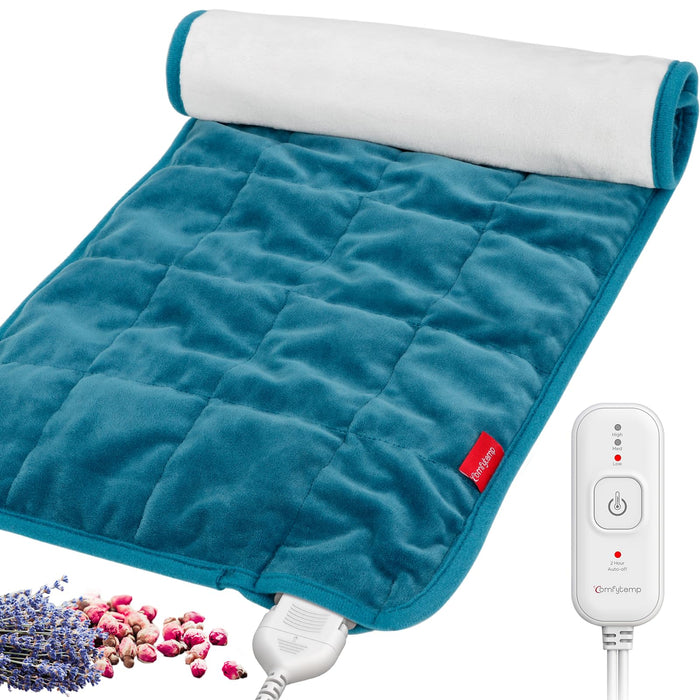 Comfytemp Weighted Heating Pad, Aromatherapy Heating Pad for Back Pain Relief, Aromatic Electric Heating Pad for Cramps with Auto Shut Off, Stay On, 3 Heat Settings, Organic Lavender & Rose, 12"x24"