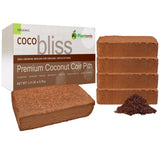 Coco Bliss Coir - Compressed Coco Bricks with Low EC and pH Balance - High Expansion Coco Fiber for Herbs, Flowers, Planting - OMRI Listed Renewable Coconut Soil (650 Grams, 5 Bricks)