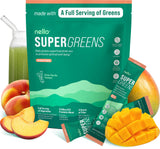 Nello Supergreens Premium Superfood Greens Drink Mix w/Chlorella, Moringa, Spinach & Broccoli + Digestive Enzymes & Probiotic Blend -Nutrient-Packed Powder Wellness (Mango Peach, 20 SRV, Travel Pack)