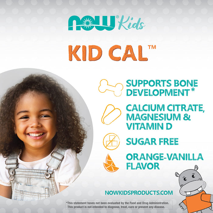 NOW Supplements, Kid Cal with Calcium Citrate, Magnesium and Vitamin D, Tart Orange, 100 Chewables, packaging may vary