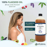 Zatural Flaxseed Oil - 100% Pure Flax Seed Oil - 0 Additives - 0 Fillers - Cold Pressed - Unrefined, 32 Oz