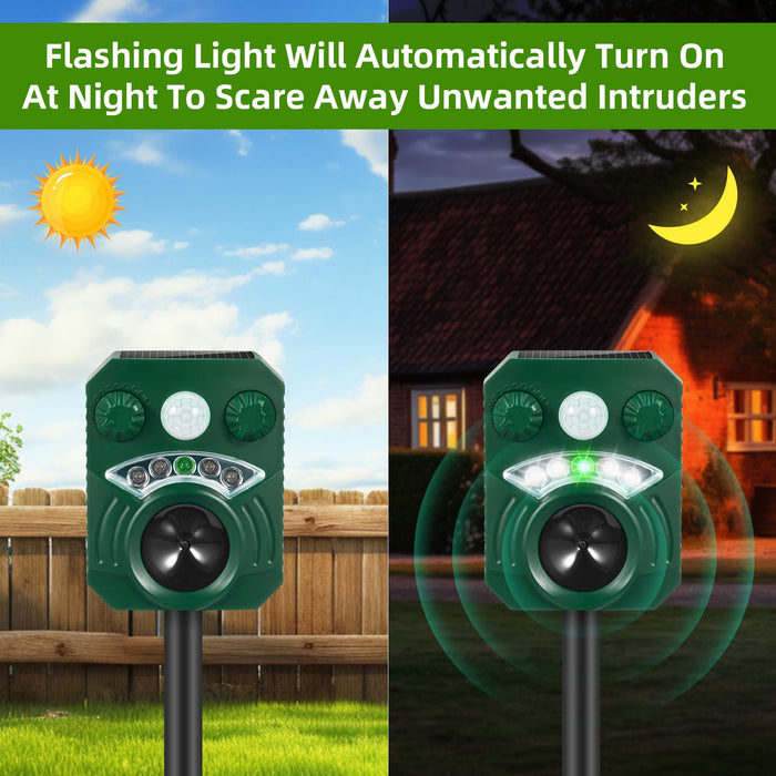 2024 Upgraded Ultrasonic Animal Repellent Cat Repellent Outdoor Solar Animal Repeller with Motion Sensor Flashing Light Skunk Repellent for Yard to Scare Away Deer Dog Raccoon Squirrel Coyote,2 Pack