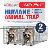 Heavy Duty Catch Release Medium Live Humane Animal Cage Trap for Cats Skunks Rats Squirrels 24x7x7 (2-Pack)