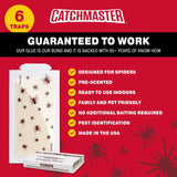 Catchmaster Spider Traps Glue Boards 6-Pack, Adhesive Bug Catcher, Insect, Scorpion, Cricket, Cockroach, & Spider Killer for Home, Bulk Glue Traps for House & Garage, Pet Safe Pest Control