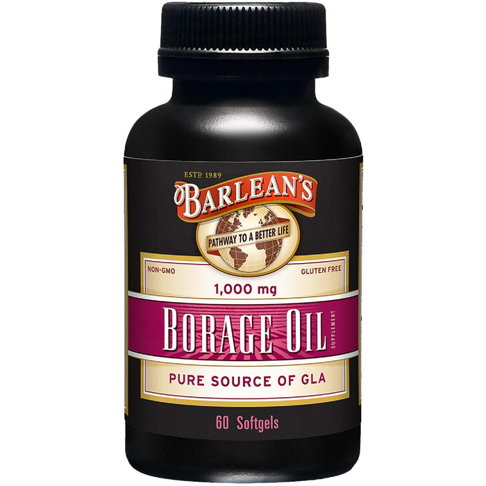 Barlean's Borage Oil Capsules, 1000mg Cold Pressed Pure Borage Seed Oil GLA Supplement, Omega 6 for Healthy Skin Joints and Bones and Brain Function, Non-GMO and PA Free, 60 Count