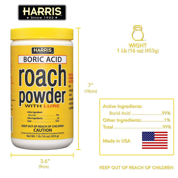 Harris Boric Acid Roach Killer Powder with Lure, 16oz