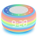 Buffbee Sound Machine & Alarm Clock 2-in-1, 0-100% Clock Face Brightness, 7 Colors Bottom Light, Digital Alarm Clocks for Bedroom, 18 Soothing White Noise Sound Machine for Kids and Baby Sleeping