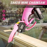 Saker Mini Chainsaw,Portable Electric Pink Mini Chainsaw Cordless,Handheld Chainsaw for Tree Branches,Courtyard, Household and Garden,By 2PCS 20V 1500mAh Batteries and 3 PCS Chains