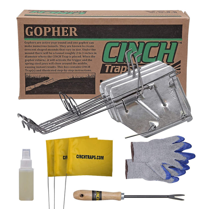 Cinch Gopher Deluxe Trap - Professional-Grade Gopher Traps That Work Best, Heavy Duty, Reusable Rodent Trapping System - Ideal for Lawns, Gardens, Ranches, and More - Outdoor Use, Small (3 Pack)