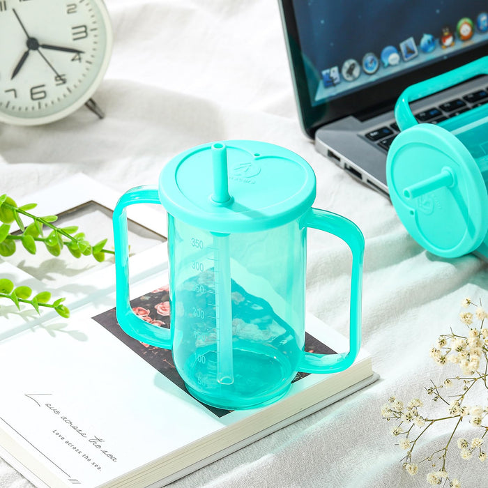 Sliner 3 Pcs Adult Sippy Cups 2 Handles Straw Cups Plastic Spill Proof Drinking Cups with Straw Lid for Adults Liquid Feeding Elderly Disabled Hospital Patients Convalescent