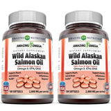 Amazing Omega Wild Alaskan Salmon Oil 2000mg Per Serving Softgels Supplement (180 | 2 Pack)