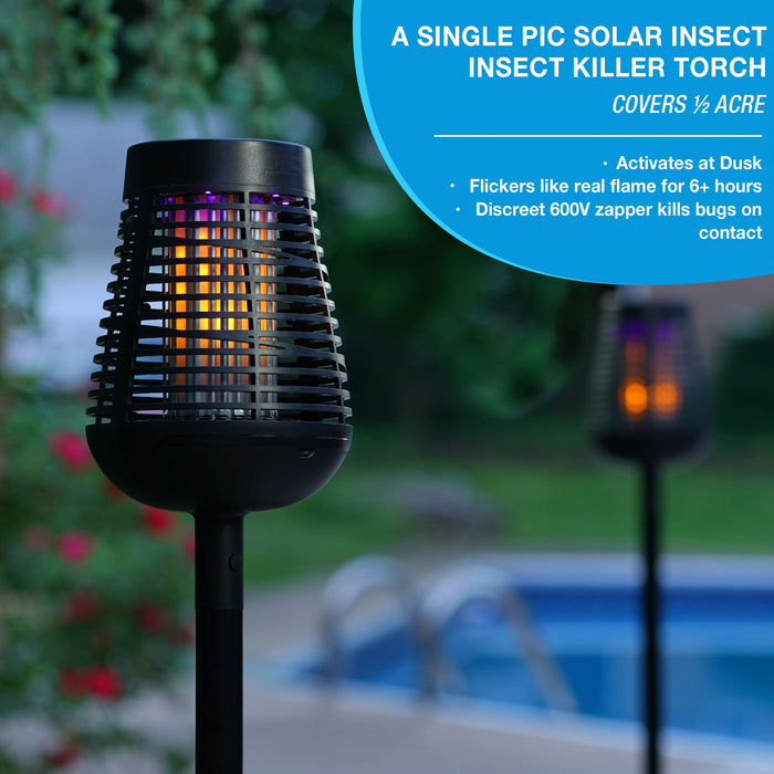 PIC Solar Insect Killer Torch (DFST), Bug Zapper and Flame Accent Light, Kills Bugs on Contact - Twin Pack