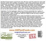 GS Plant Foods Organic Liquid Humic Acid with Fulvic - Concentrate Fertilizer for Enhanced Nutrient Uptake and Soil Conditioning - 1 Gallon