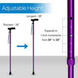 RMS Folding Cane - Foldable, Adjustable, Lightweight Aluminum Offset Walking Cane - Collapsible Walking Stick with Ergonomic Derby Handle - Ideal Daily Living Aid for Limited Mobility (Lavender)