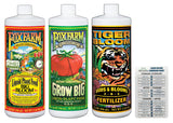 Fox Farm Fertilizer Soil Trio Liquid Nutrient: Tiger Bloom, Grow Big, Quart Bottles + Twin Canaries Chart (Pack of 3-32 oz )