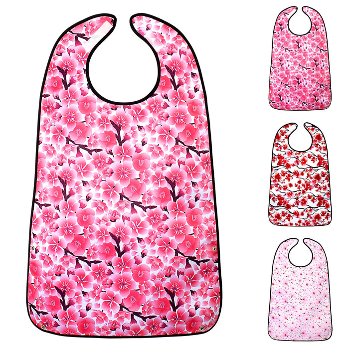 TaoTazon Adult Bibs,3 Packs Cherry Blossom Adult Bibs for Women Eating Washable with Crumb Catcher