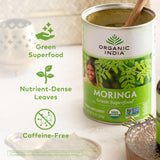 ORGANIC INDIA Moringa Herbal Supplement Powder - Green Superfood, Nutrient Dense, Pure Plant Protein, Vitamin A, E, K, Iron, Calcium, Fiber, Vegan, Gluten-Free, USDA Certified Organic - 8 oz Canister