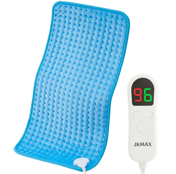 JKMAX 10-Heat Auto Shut-Off Back Pain Relief Heating Pad, Blue LED Controller, 12"x24", Machine-Washable