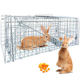 Live Animal Cage Trap,24 X 7 X 8In Animal Trap for Rabbits,Stray Cats,Squirrels,Humane Cat Trap,Foldable Live Traps Cage with Handle for Groundhogs,Opossums