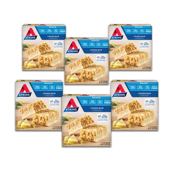 Atkins Lemon Snack Bar, Made with Real Almond Butter, 1g Sugar, Gluten Free, High in Fiber, Keto Friendly, 30 Count