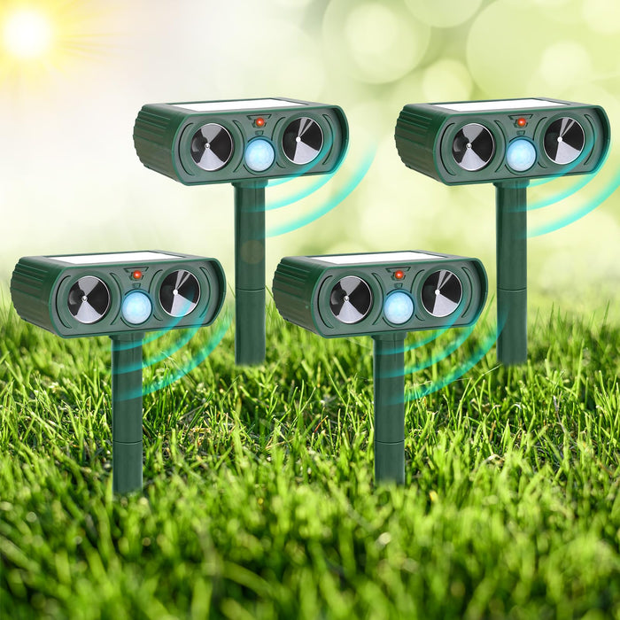 Gebatule 4 Pack Ultrasonic Animal Repellent Repel Cat Deer Squirrel Rabbit Racoon Skunk Rat Dog Animal Repeller Waterproof Motion Activated Keep Animals Away