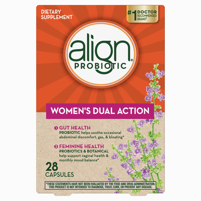 Align Probiotic, Women's Dual Action, Probiotics for Women, Multi-Strain Probiotic with Chaste Tree, Supports Feminine Health, Soothes Occasional Abdominal Discomfort, Gas, Bloating, 28 Capsules