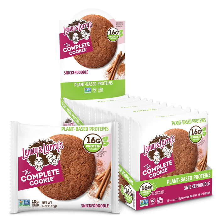 Lenny & Larry's The Complete Cookie, Snickerdoodle, Soft Baked, 16g Plant Protein, Vegan, Non-GMO, 4 Ounce Cookie (Pack of 12)