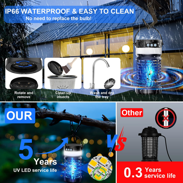 Solar Bug Zapper Outdoor Waterproof Fly Traps for Indoors Mosquito Zapper gnat Killer Indoor wasp Trap (black-4800V)