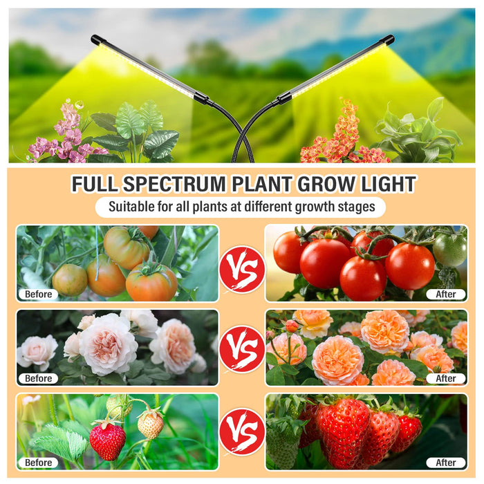 bseah Grow Light Plant Light Indoor Plants, Full Spectrum Clip Plant Growing Lamp, 10-Level Dimmable, Auto On Off Timing 3 9 12Hrs (2 Pack)