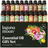 Lagunamoon Top 20 Gift Set - 10mL Multi-Scent Essential Oils for Aromatherapy, Massage, Candle Making, Skin & Hair Care - Peppermint, Tea Tree, Lavender, Eucalyptus, Lemongrass