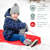 Slippery Racer Downhill Xtreme Flexible Adults and Kids Plastic Toboggan Snow Sled for Up to 2 Riders with Pull Rope and Handles, Red