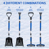 KOKKING 4 in 1 Snow Shovel Kit Extendable Snow Brush 180°Pivoting with Ice Scrapers & Snow Brushes with Foam Grip for Car, Trucks, SUVs, Vehicle (Blue)