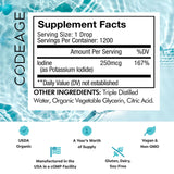 Codeage USDA Organic Iodine Drops – 250 Mcg - 1+ Year Supply - Liquid Iodine Supplement – Iodine Drops Solution - Pure, Clear Iodine - Vegan Iodine Liquid Drop - 2 fl oz