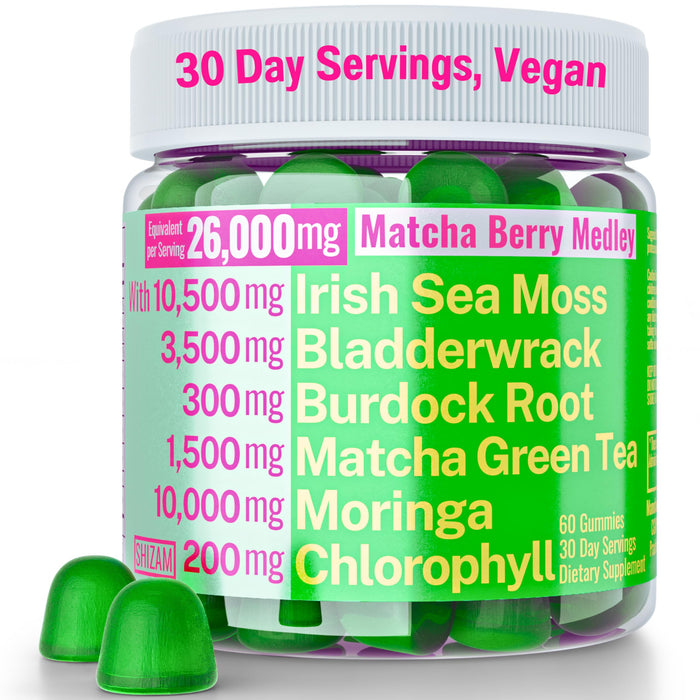 Moringa Irish Sea Moss Chlorophyll EGCg Green Tea Burdock Root Bladderwrack Super Greens Gummies, Powder Capsules Pills Liquid Drops Oil Tincture Supplement Supplements Alt, Organic Green Seamoss