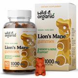 Wild & Organic Lion's Mane Gummies - Natural, Vegan Hericium Erinaceus Mushroom Supplement - May Boost Brain & Cognitive Health, Mental Focus, Immune System, Antioxidant Support - 60 Count
